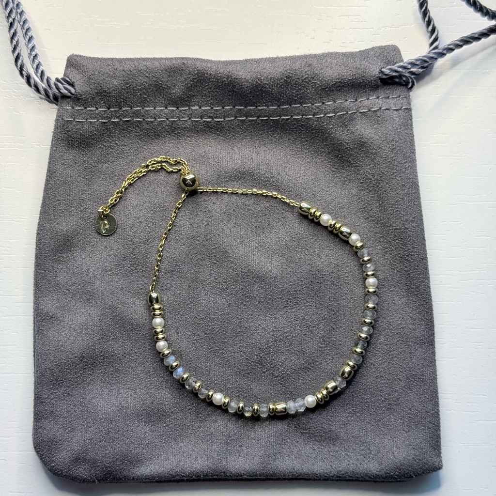 Delicate Stackable 14k Sterling Silver Labradorite Pearl Bolo Bracelet